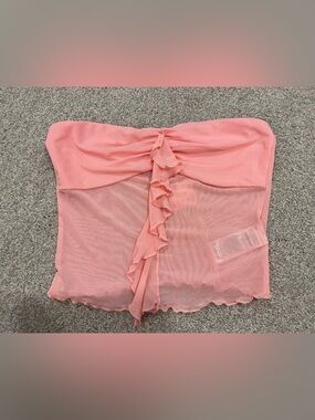 Edikted Coral Pink Ruffle Mesh Bandeau Top